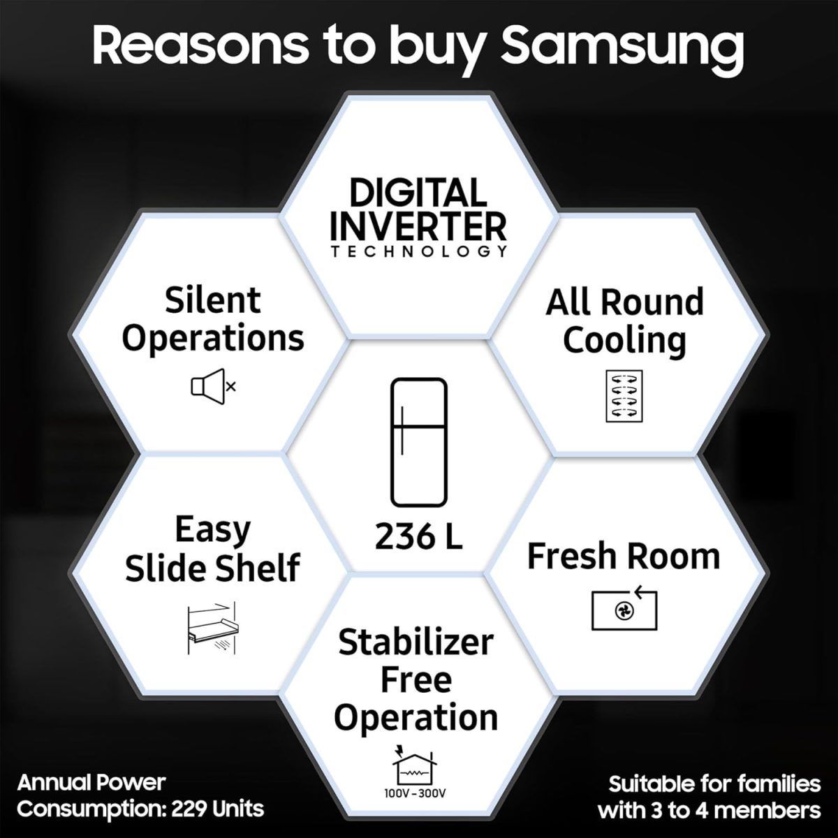 Samsung 236 L, 3 Star, Digital Inverter, Frost Free Double Door Refrigerator (RT28C3053S8/HL, Silver, Elegant Inox) - Image 2