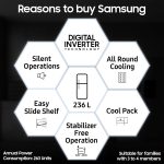 Samsung 236 L, 2 Star, Digital Inverter, Frost Free Double Door Refrigerator (RT28C3032GS/HL, Gray Silver) - Image 2