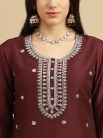 J TURRITOPSIS Women's Embroidered Chinon Kurta & Pant with Dupatta Ethnic Set - Image 2
