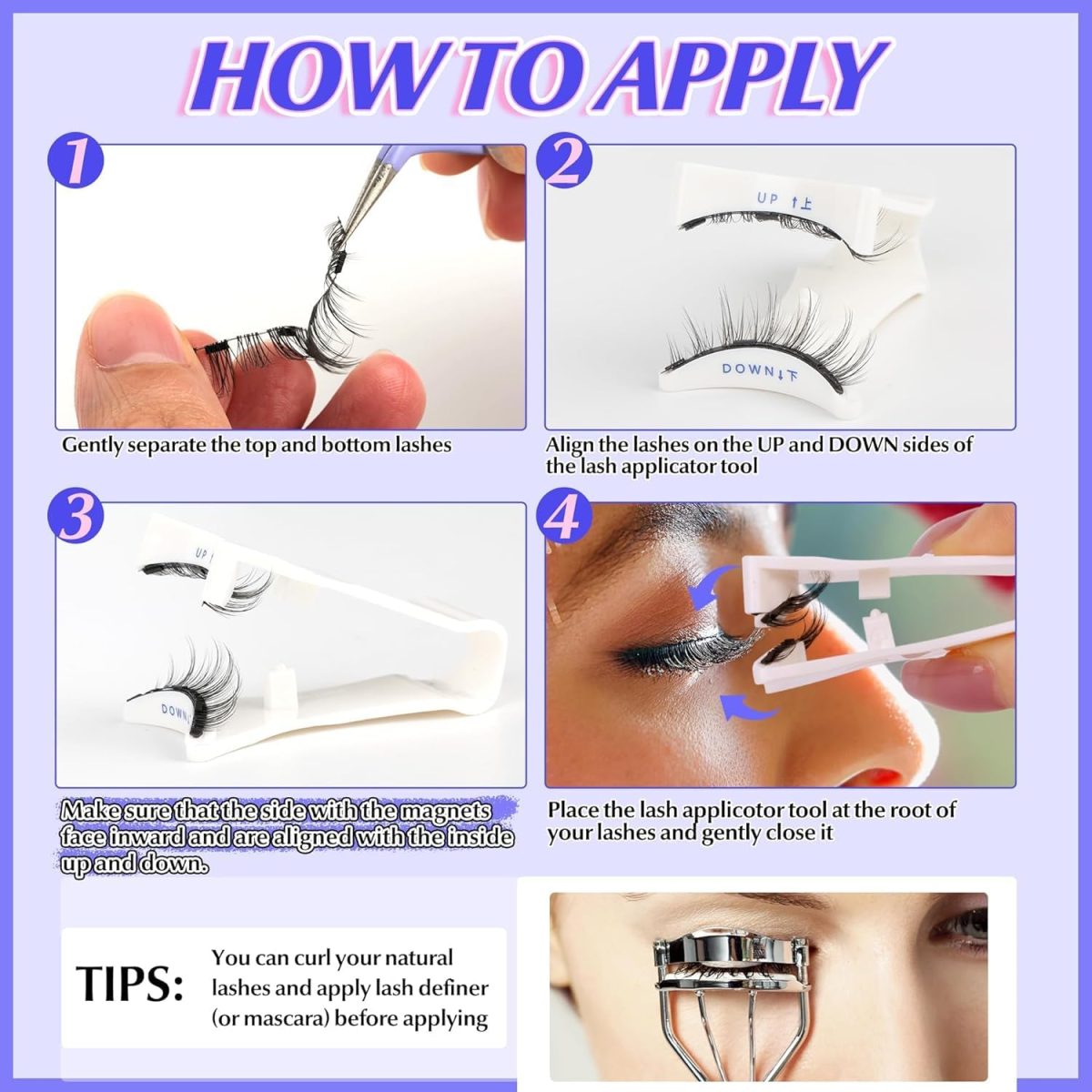 Hiventick Magnetic Eyelashes without Eyeliner Natural Reusable Magnetic Lashes Kit with Applicator Anime No Glue Needed Lashes 1 Pairs Manga Magnetic Eyelashes Kit - Image 4