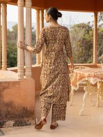 FIORRA Women's Maroon Floral Print Cotton Straight Kurta Set - Image 2