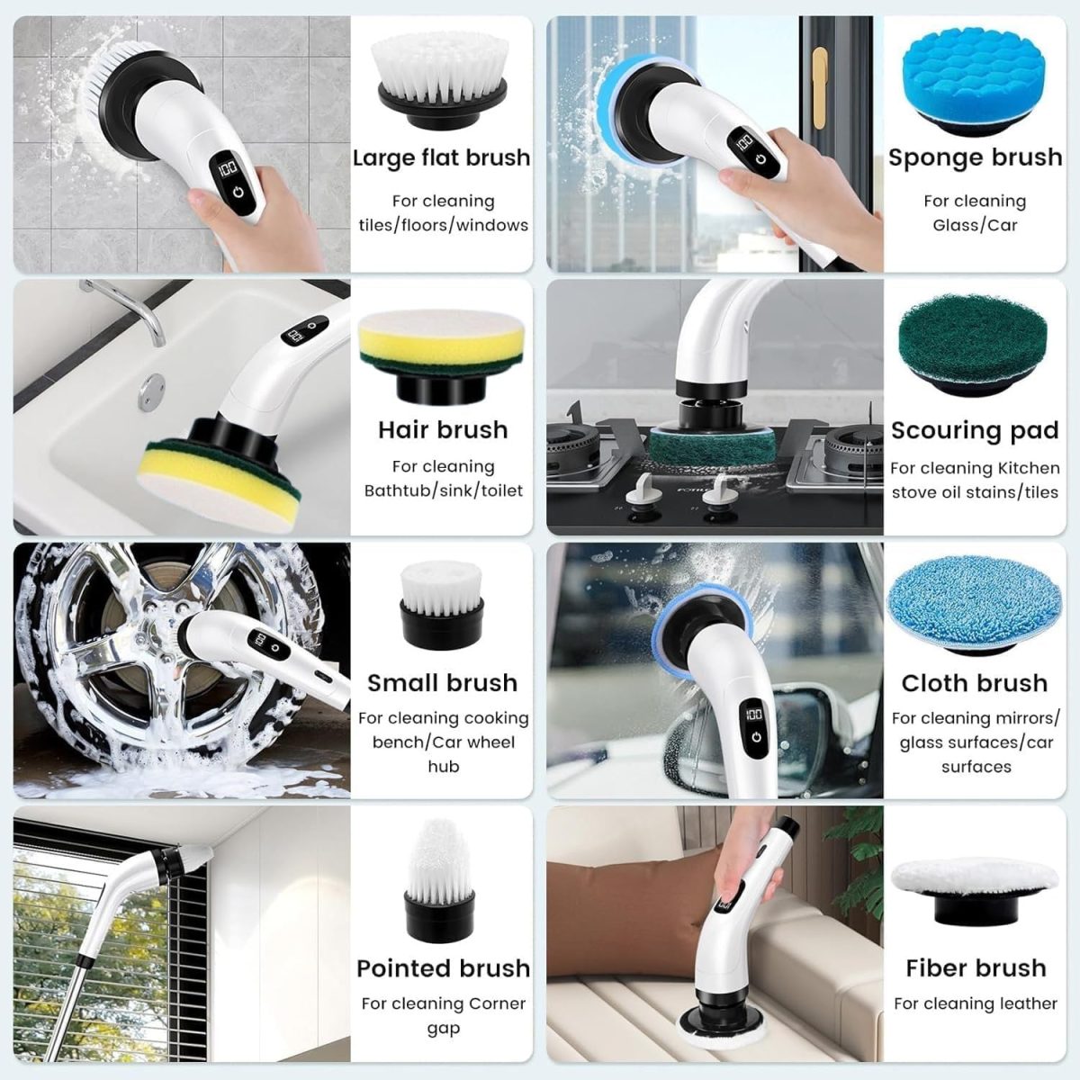 DADLM® Electric Spin Scrubber,Cleaning Brush Scrubber for Home, 400RPM/Mins-9 Replaceable Brush Heads-90Mins Work Time,Adjustable Size,2 Adjustable Speeds for Bathroom Shower Bathtub Glass Car (1) - Image 4
