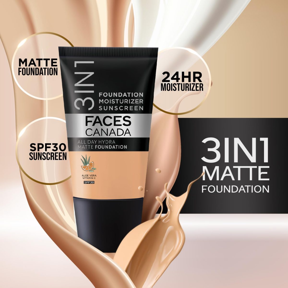 FACES CANADA Always On Shine Combo - All Day Hydra Matte Foundation - Rose Ivory 011 (18 ml) + Strobe Cream - Rose Gold (18ml) + Ultime Pro Makeup Fixer (50 ml) | Illuminating & Glowing Makeup Base | Long Lasting Makeup Setting Spray - Image 5