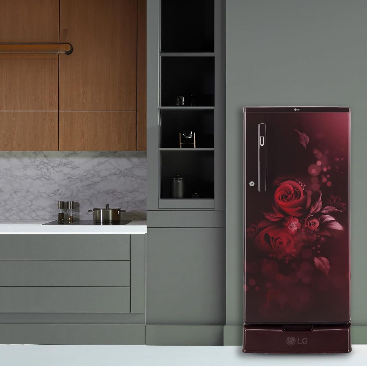 LG 185 L 4 Star Inverter Direct-Cool Single Door Refrigerator (GL-D199OSEY, Scarlet Euphoria, Base stand with drawer) - Image 7