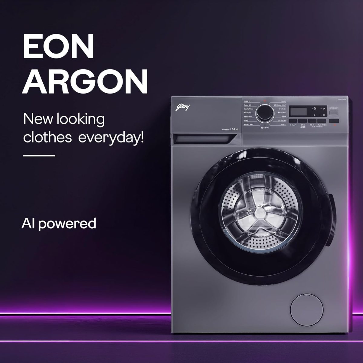 Godrej 6 Kg Eco-Wash With Steam Wash Fully-Automatic Front Load Washing Machine (WFEON ARG 6010 5.0, Silver Stream) - Image 2