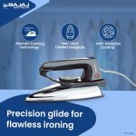 Bajaj DX-2 600W Dry Iron | Advance Soleplate And Anti-Bacterial German Coating Technology | 180 Degree Swivel Cord | Cool Touch Handle | 2-Yrs Warranty 【Black】 - Image 4