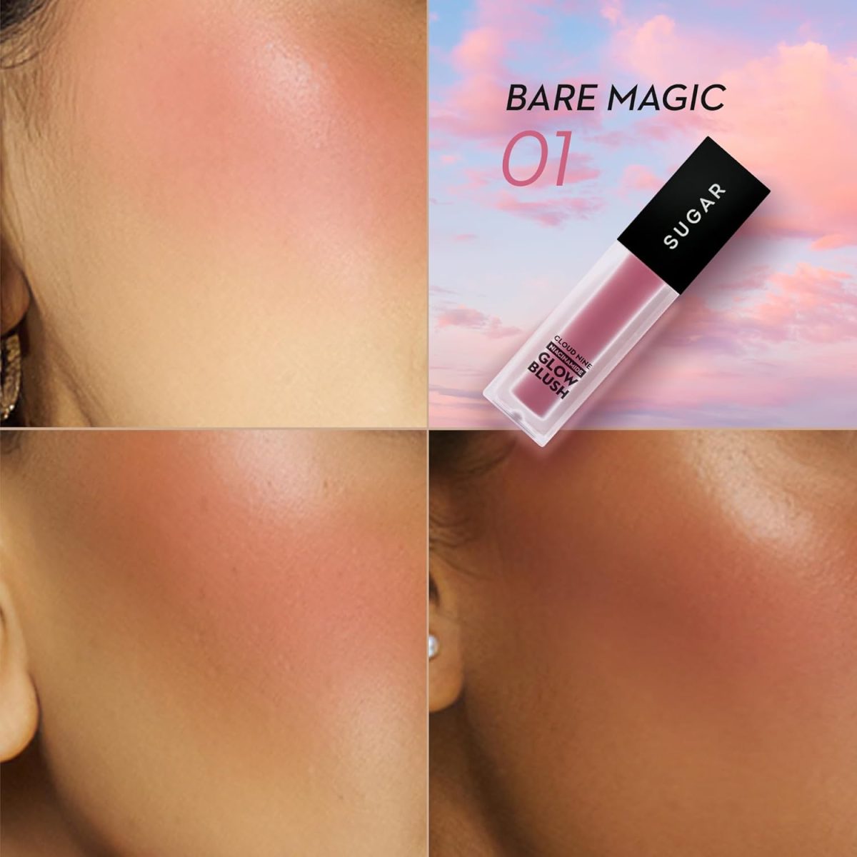 SUGAR Cosmetics Cloud Nine Niacinamide Glow Blush | Long lasting & Ultra-Pigmented | Dewy Finish | 7.6ml - 01 Bare Magic - Image 5