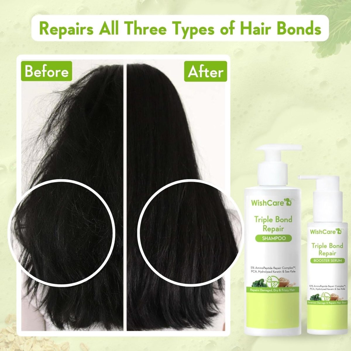 WishCare Triple Bond Repair Shampoo for Dry & Frizzy Hair - 5% AminoPeptide Complex & PCA - Repairs Damaged & Frizzy Hair 250ml - Image 2