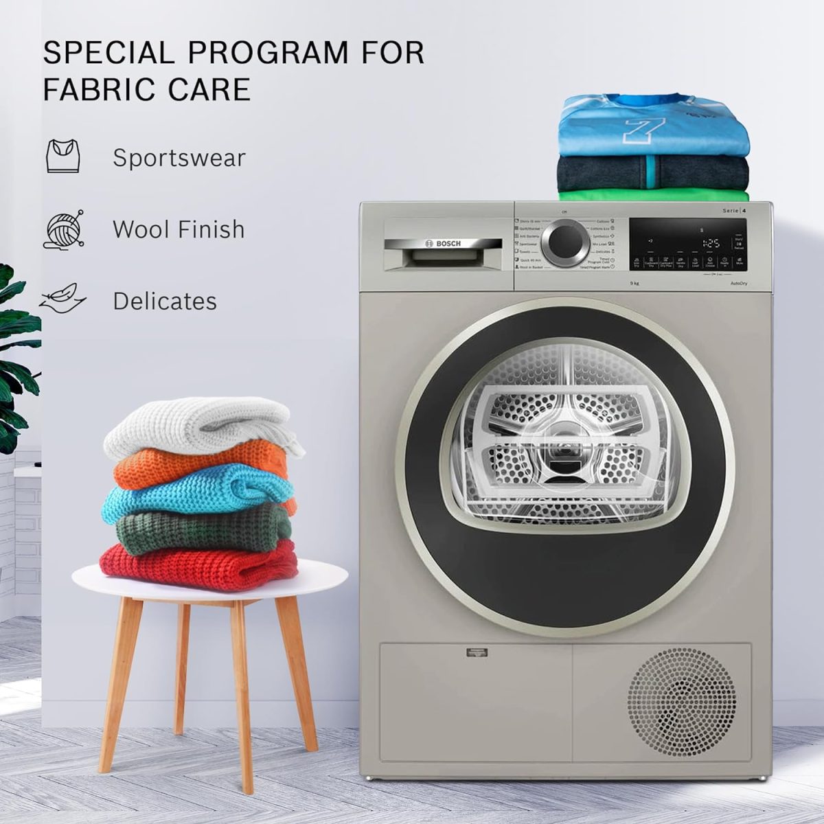Bosch 9 kg Fully Automatic Front load Condenser Tumble Dryer WPG24108IN, Silver, Inbuilt Heater) - Image 10