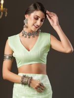 AKHILAM Women's Soft cotton silk Botanical saree with lucknowi chikankari weaving saree With Unstitched Blouse Piece - Image 8