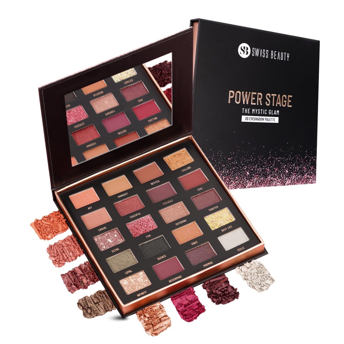 Swiss Beauty Power Stage Eyeshadow Palette with 20 pigmented shades | Blend of Matte and shimmers eye makeup palette | Shade- Mystic Glam, 25g - Image 2
