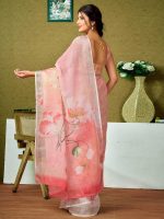 Satrani Women's Linen Printed & Zari Border Ready To Wear One Minute Pre Pleated Readymade Saree with Unstitched Blouse Piece - Image 2