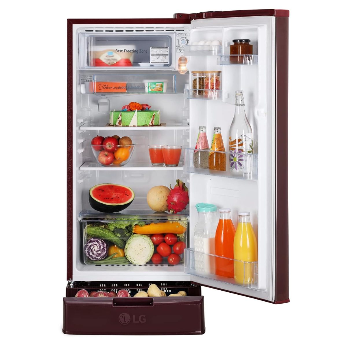 LG 185 L 4 Star Inverter Direct-Cool Single Door Refrigerator (GL-D199OSEY, Scarlet Euphoria, Base stand with drawer) - Image 11