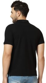 London Hills Men's Half Sleeve Cotton Blend Casual Polo Neck Regular Fit Non-Shrinkable Black T-Shirt (with Badge on Chest) - Image 3