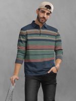 BULLMER Striped Textured Printed Polo Neck Fullsleeve T-Shirt with Rib for Men - Image 5