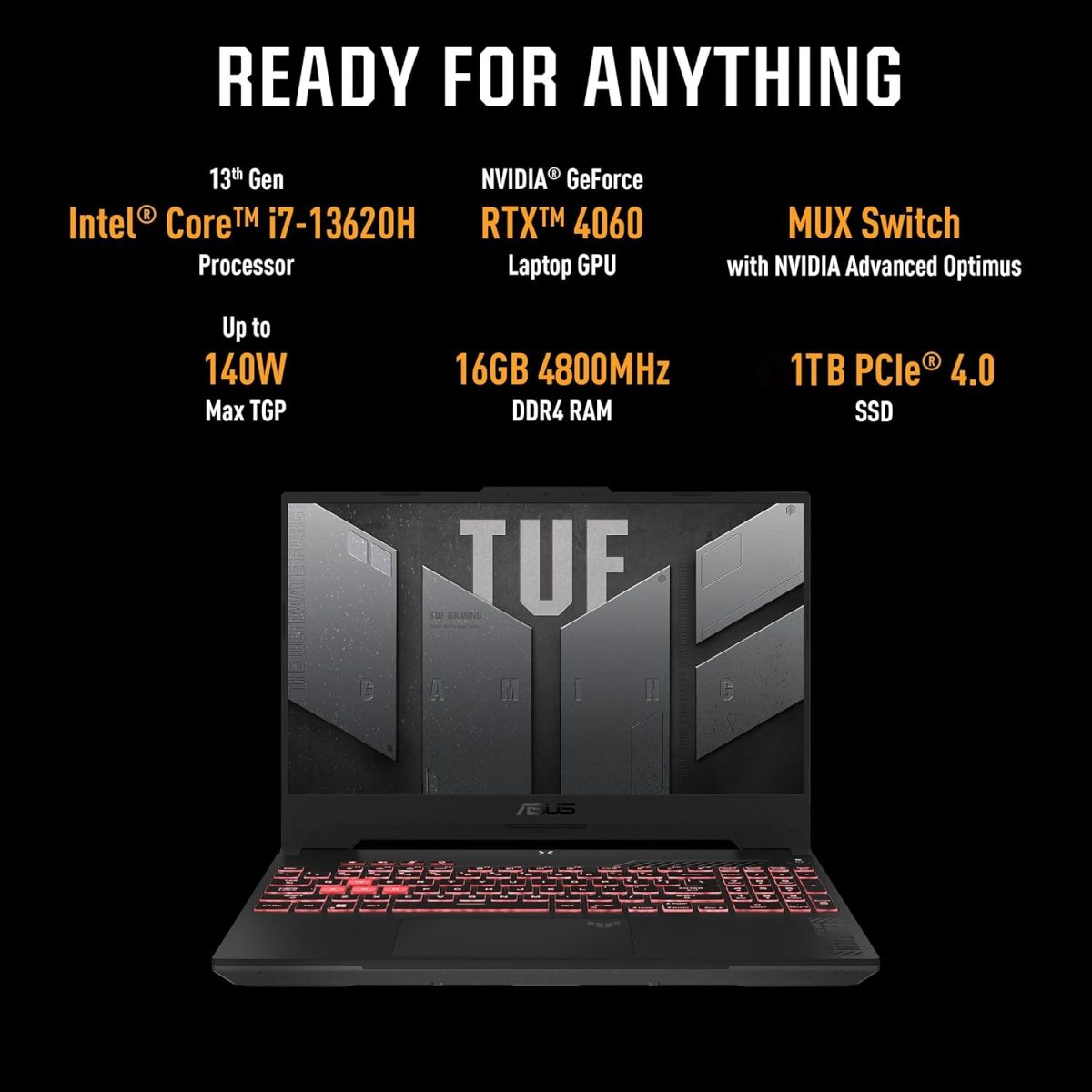 ASUS TUF Gaming F15, 15.6" FHD (1920 x 1080) 16:9, 13th Gen Intel Core i7-13620H Processor 2.4 GHz, Gaming Laptop (16GB RAM/1 TB/RTX 4060/Windows 11/Office Home/Mecha Gray/2.2 Kg), FX507VV-LP487WS - Image 2