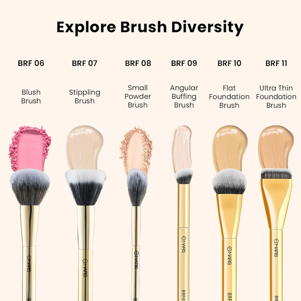 MARS Artist's Arsenal Ultra Thin Foundation Makeup Brush For Blending Liquid Foundation & Cream | Ultra Thin Bristles | Flawless Application | Sleek Design for Minimal Effort (Golden) - Image 7