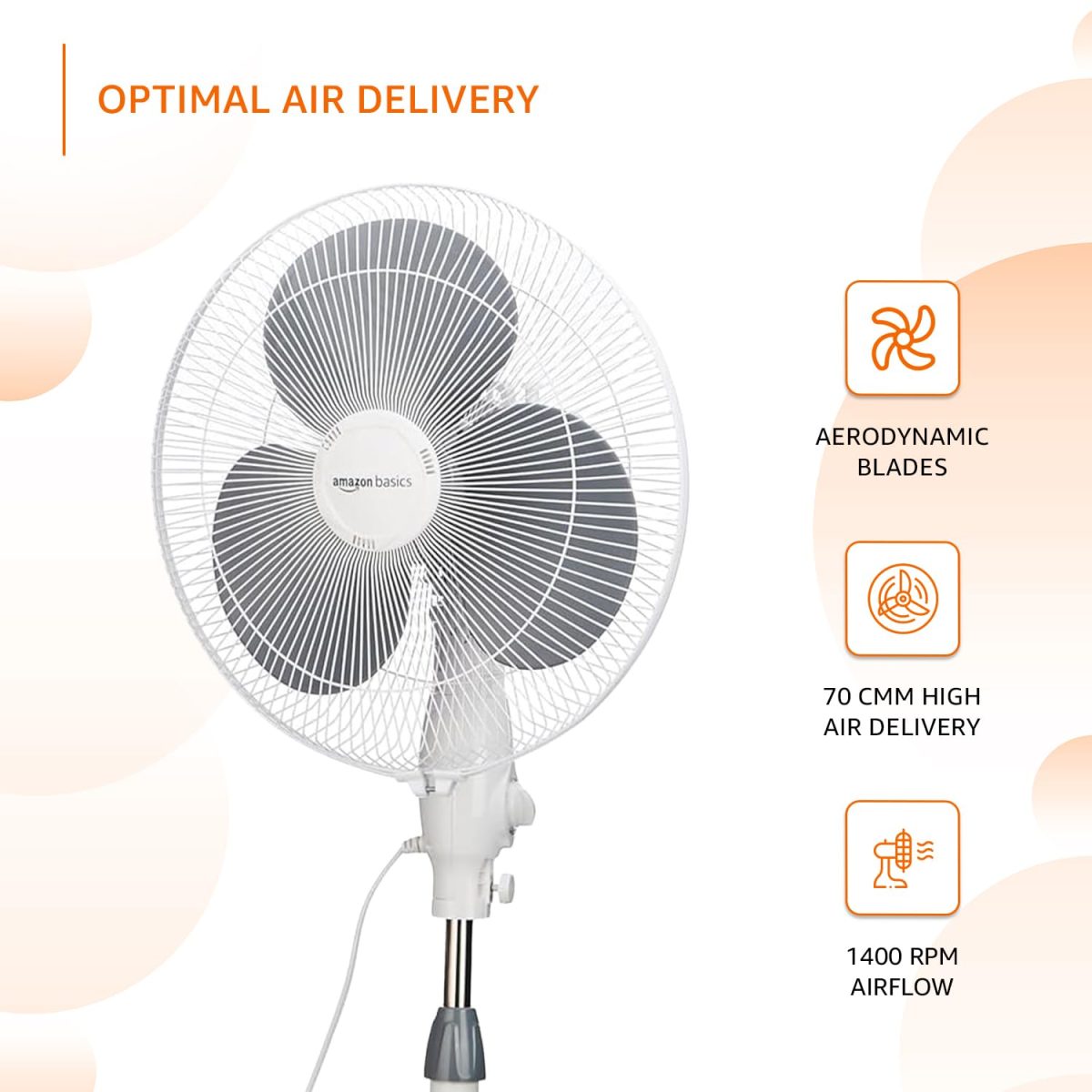 amazon basics 16-Inch Pedestal Fan | Tilting Head | 1400 RPM | Silent Operation| 400mm Sweep Length (Grey) - Image 2
