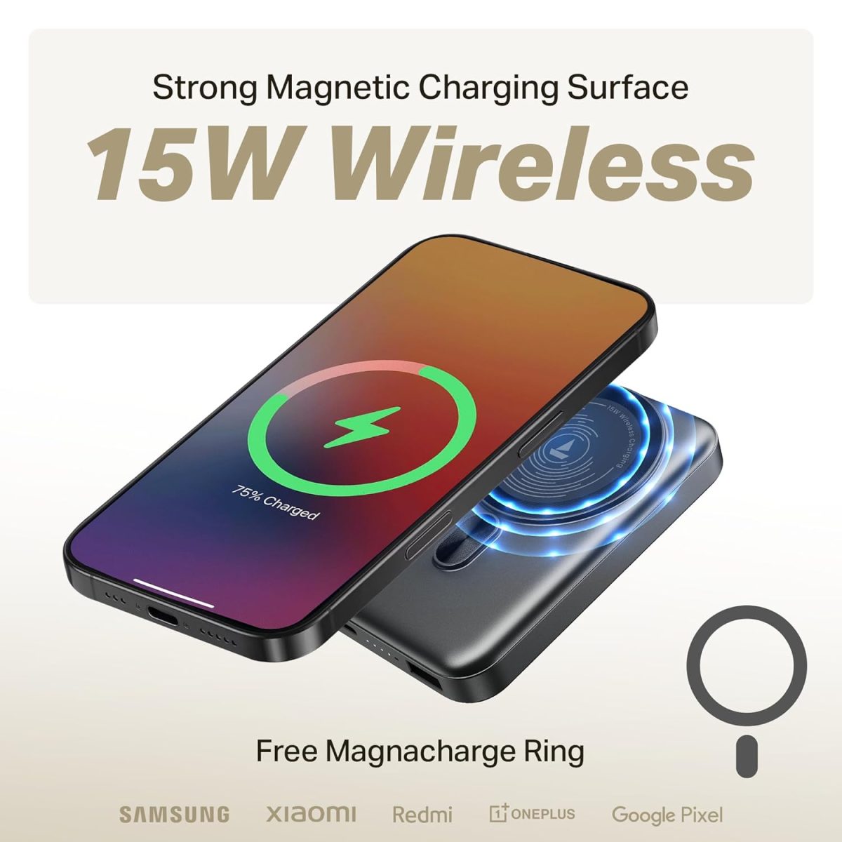 boAt New Launch EnergyShroom PB331 (Magsafe) 10000mAh Magnetic Wireless Powerbank, 15W Wireless & 22.5W Wired Charging for (iPhone 16,15,14,13 & 12, Android & Other Qi Enabled Devices) (Ash Grey) - Image 5