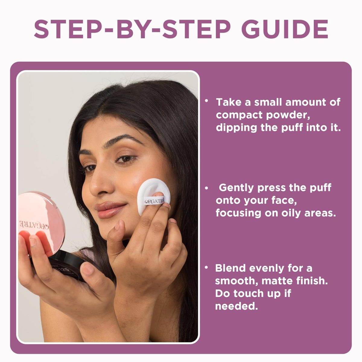 Orgatre MoodBliss Compact Powder for Women - Matte Finish, Oil Control, Long-Lasting, Lightweight & Buildable for Oily & Dry Skin (Natural Beige, 9 gm) - Image 8