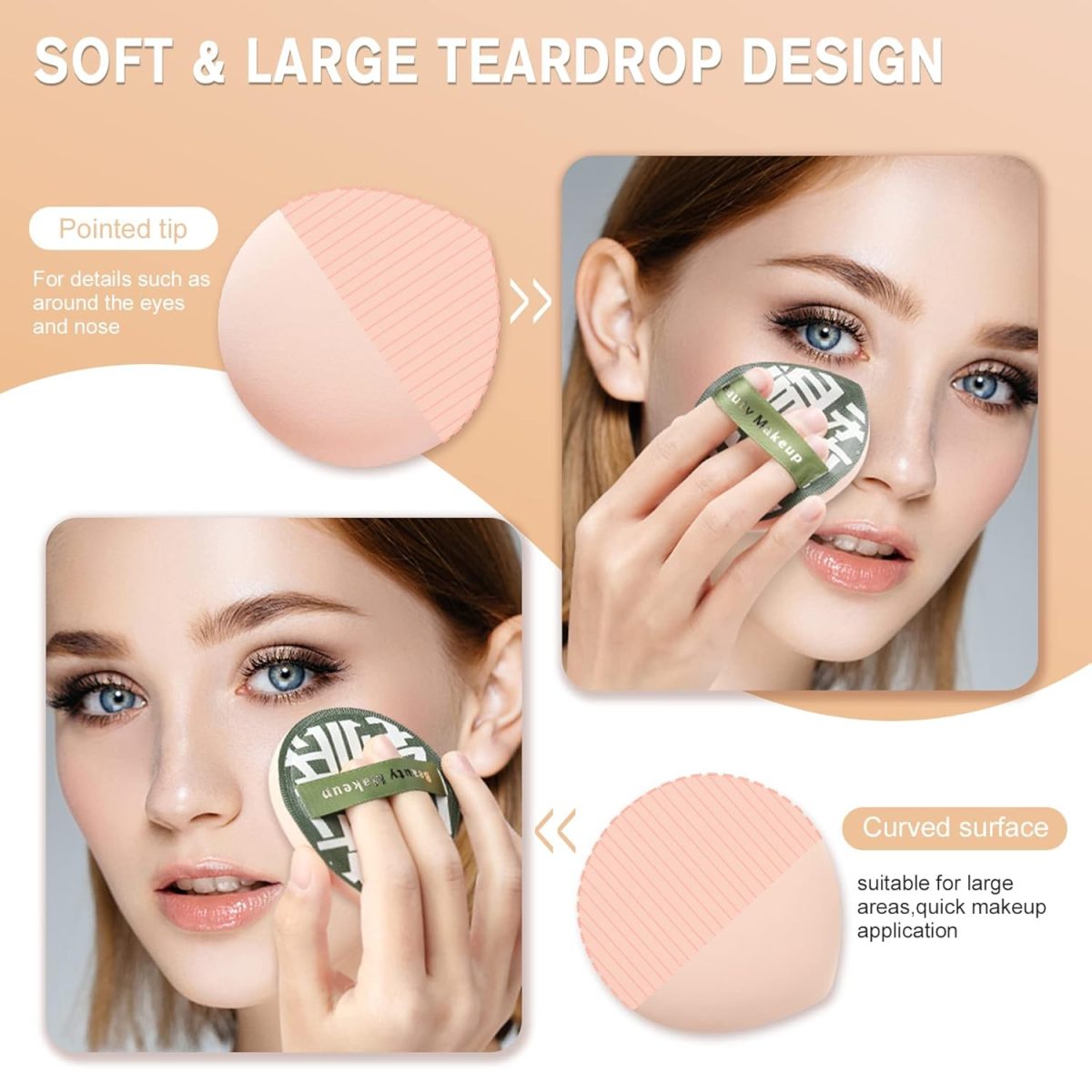 Ghelonadi Professional Makeup Sponge, Cotton Pad Applicator Foundation Makeup Blender Washable Foam Puff Sponge Beauty Cosmetic Puff For Liquid Foundation, Loose Powder (Teardrop Powder Puff_1pcs) - Image 2