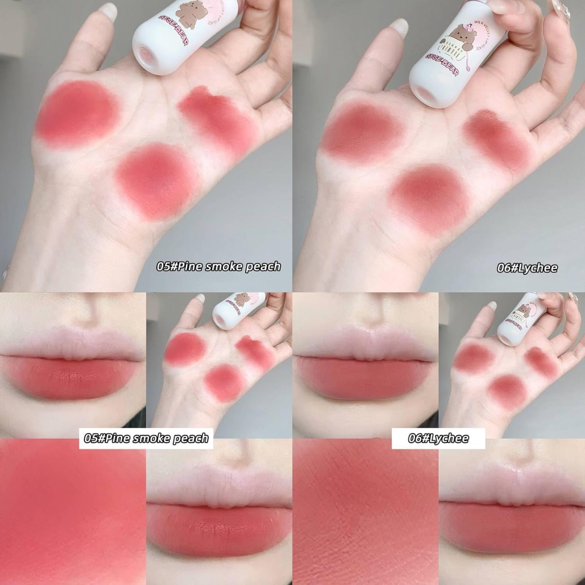 Gege Bear Milk Velvet Lip Glaze | Milk-Infused Matte Lip Gloss for Soft, Smooth Lips | 6 Shades with Plush Hydration | Long-Wearing Velvet Texture | Non-Sticky & Comfortable Formula (06# Lychee, 2.5g) - Image 3