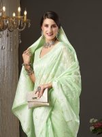 AKHILAM Women's Soft cotton silk Botanical saree with lucknowi chikankari weaving saree With Unstitched Blouse Piece - Image 6