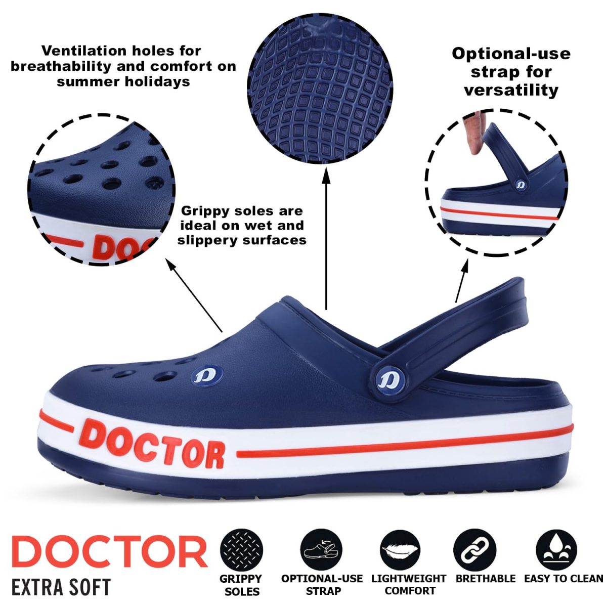 DOCTOR EXTRA SOFT Men's Ultra Soft Casual Clogs/Sandals with Adjustable Back Strap for Adult | Comfortable | Light Weight | Stylish & Anti-Skid | Waterproof & Everyday Use Mules for Gents & Boys D-502 - Image 2