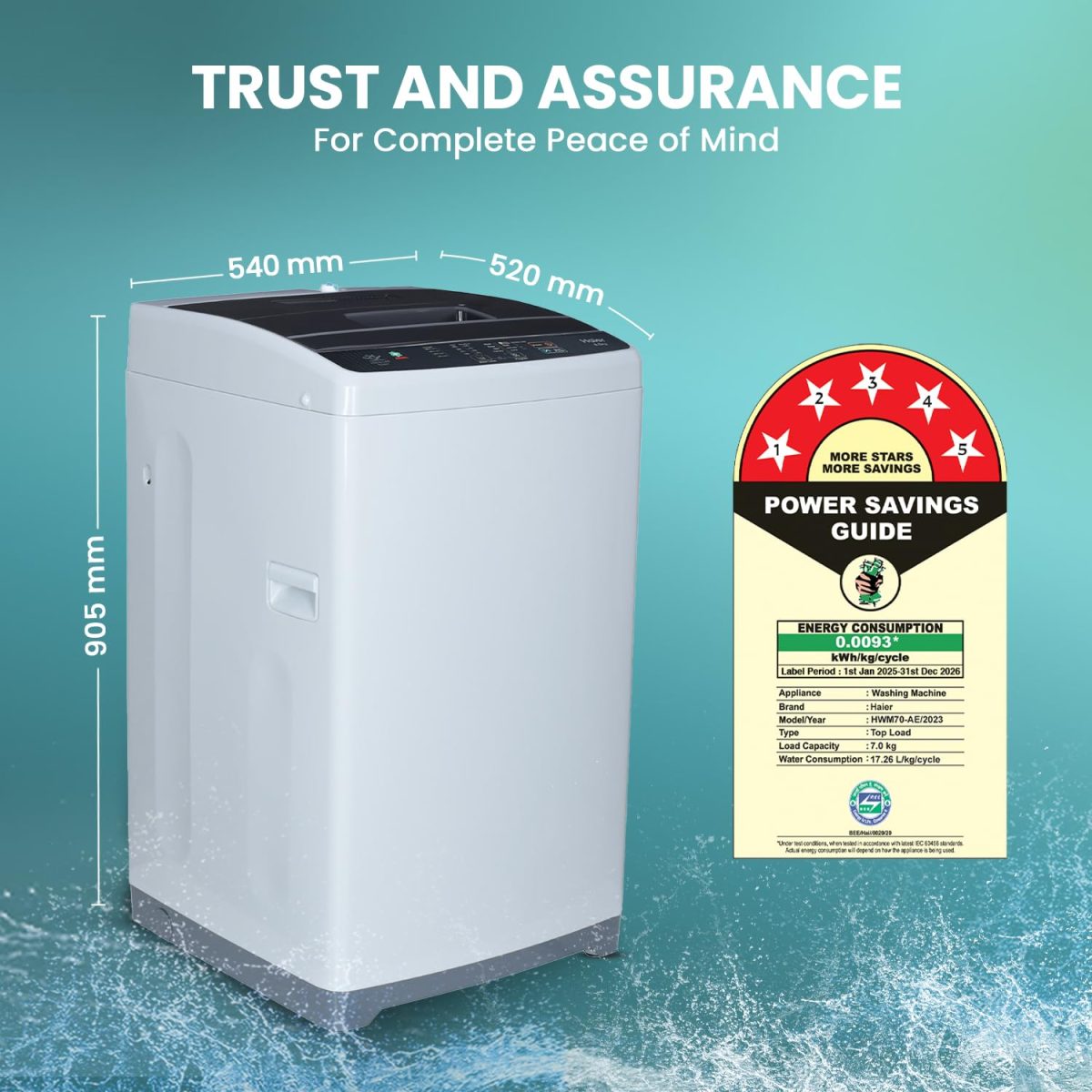 Haier 7 Kg 5 Star Fully Automatic Top Load Washing Machine with Oceanus Wave Drum, Magic Filter, 8 Wash Programs (HWM70-AE, Moonlight Silver, Stainless Steel Drum, 15 Mins Quick Wash) - Image 7