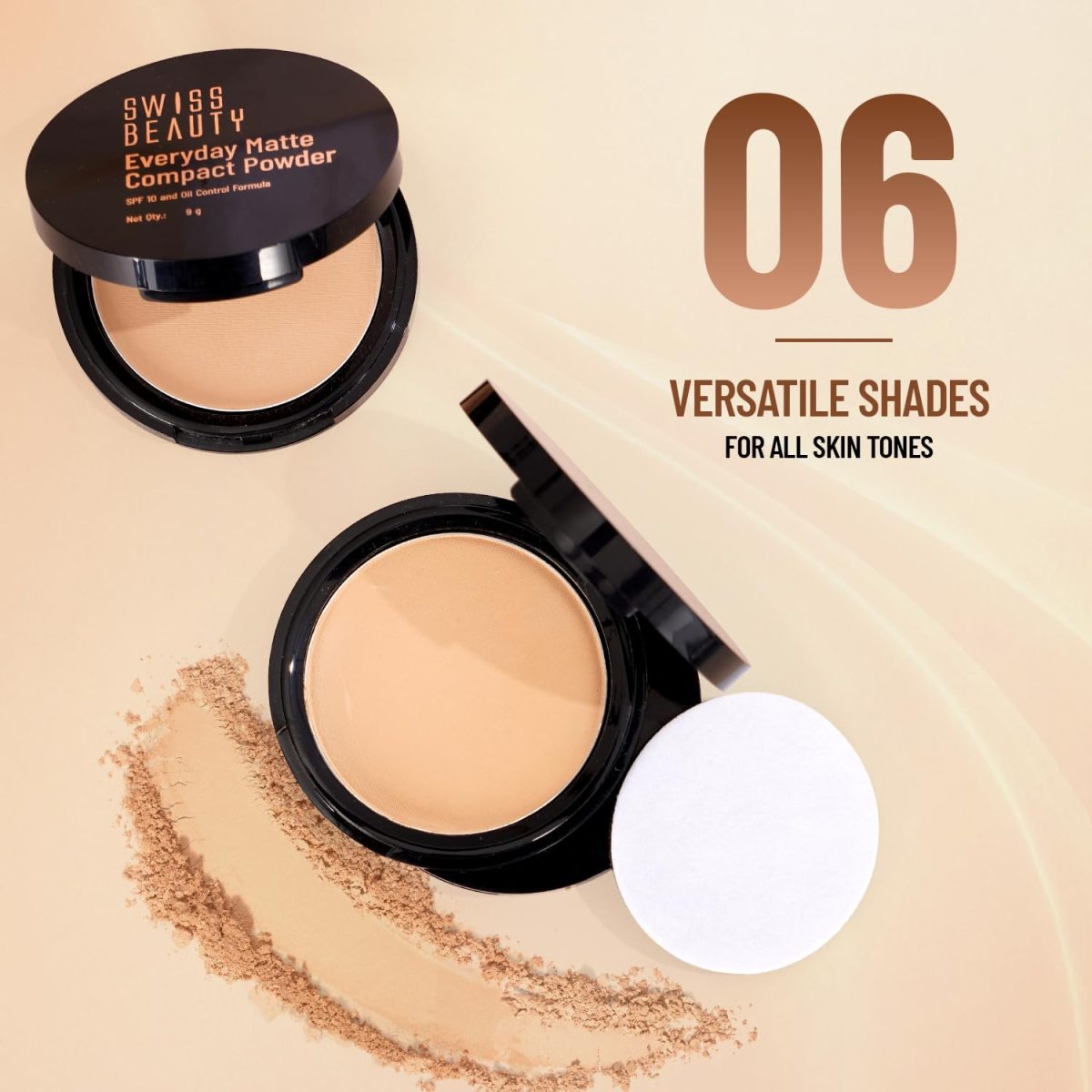 SWISS BEAUTY Everyday Matte Lightweight Compact With Spf 10 For All Skin Types | 12 Hours Of Oil Control | Mattifies Pores And Fine Lines | Comes With Sponge Applicator | Shade- 02 Beige, 9g - Image 4