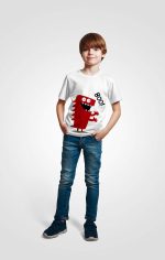 XAGO Solid Casual T-Shirt for Boys Cotton Regular Fit Round Neck Short Sleeve White Monster - Image 2