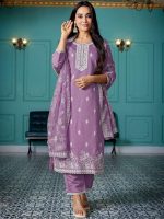 SHIENZY Women's Embroidered Work Chanderi Kurta & Pant With Dupatta || Straight Kurta Outfits || Ethnic Set (1655_Kurta Set) - Image 3