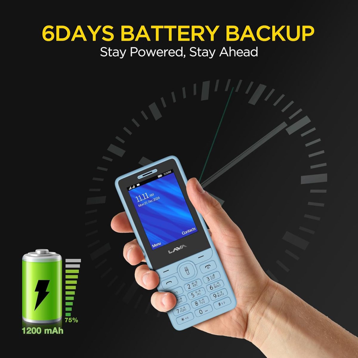 Lava A5 (2025) Dual SIM Keypad Mobile with 2.4'' Big Display | UPI Support, 1200mAh Battery | BOL Feature | Camera | Auto Call Recording | Glass Finish | and 7 Regional Languages - Blue - Image 7
