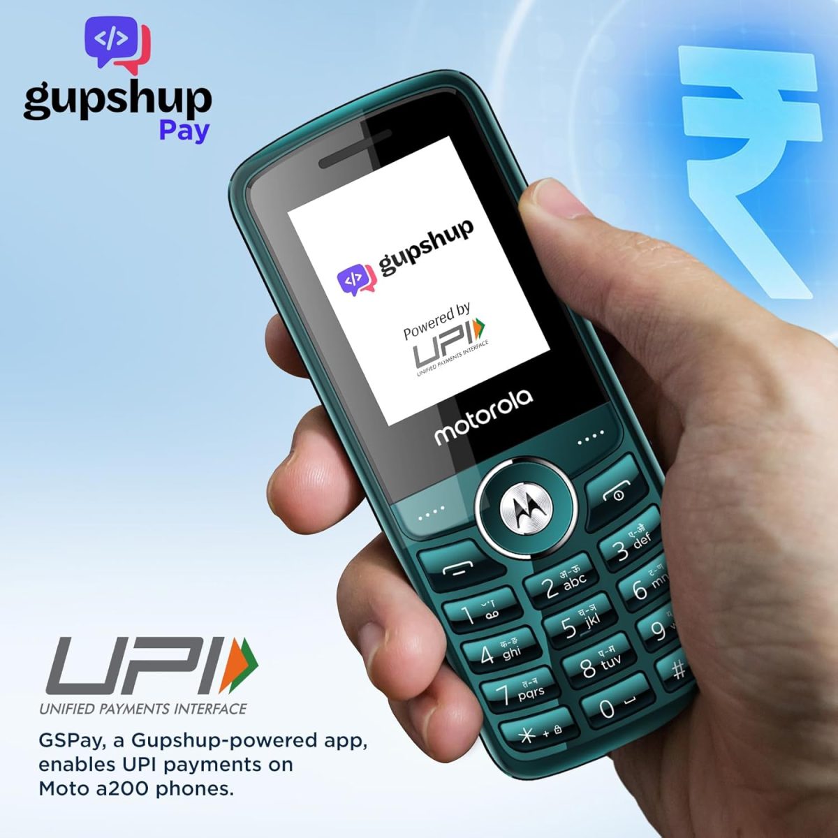 Motorola All-New A200 Dual Sim keypad Phone (with Voice Feature) | 2 Years Replacement | Long Lasting Battery | Built-in UPI Payments App | Wireless FM | Auto Call Recording (Teal Blue) - Image 2
