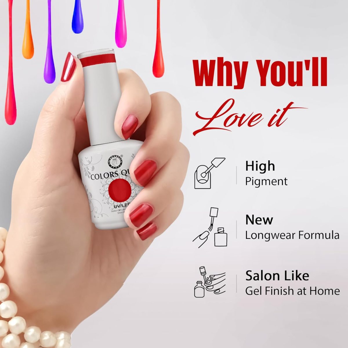 Colors Queen UV LED Soak Off Gel Nail Polish | Long Lasting Gel Polish with High Shine Gloss | Chip Resistant, Quick Drying Nail Paint Lasts upto 28 Days (Shade - 101, 15ml) - Image 2