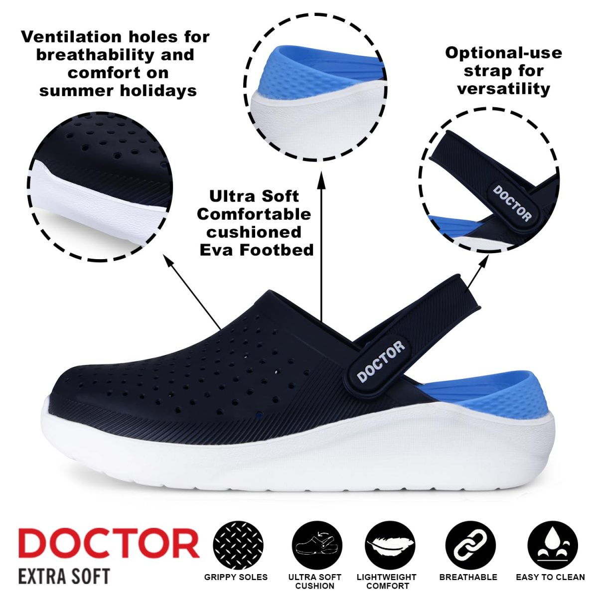 DOCTOR EXTRA SOFT Men's Classic Ultra Soft Clogs/Sandals with Adjustable Back Strap for Adult| Comfortable & Lightweight| Stylish & Anti-Skid|Indoor & Outdoor Waterproof Casual Mules Gents & Boys D-530 - Image 2