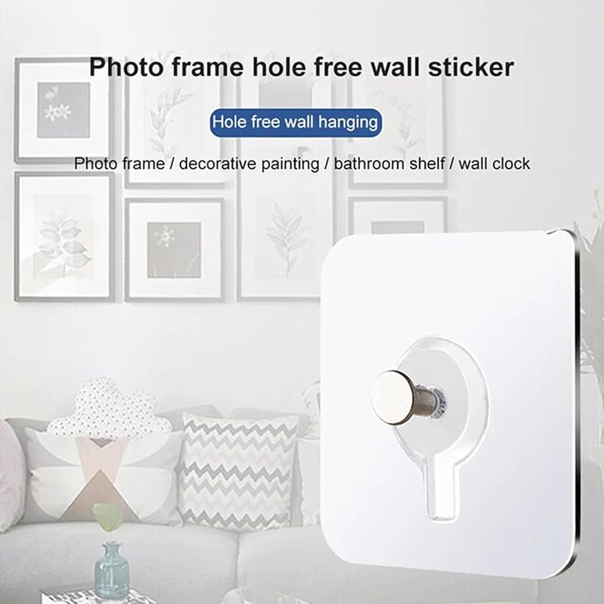 Misamo Enterprise Wall Hooks Without Drilling Waterproof Hooks for Bathroom Shower Kitchen Keys Door Outdoor Home Improvement Utility Hook (Pack of 10, Photo Frame Hook) Clear, Stainless Steel - Image 3
