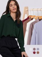 GRECIILOOKS Shirts for Women – Korean Style Long Sleeve Oversized Button Down | Plus Size Workwear Top for Office & Casual Wear (Available in Plus Size and Combo Pack of 2) - Image 3