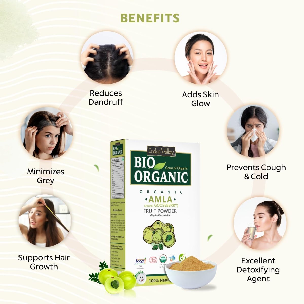 INDUS VALLEY Bio Organic 100% Natural Amla Indian Gooseberry Fruit Powder for Hair Growth, Skin, Drinking and Eating - 100g - Image 3