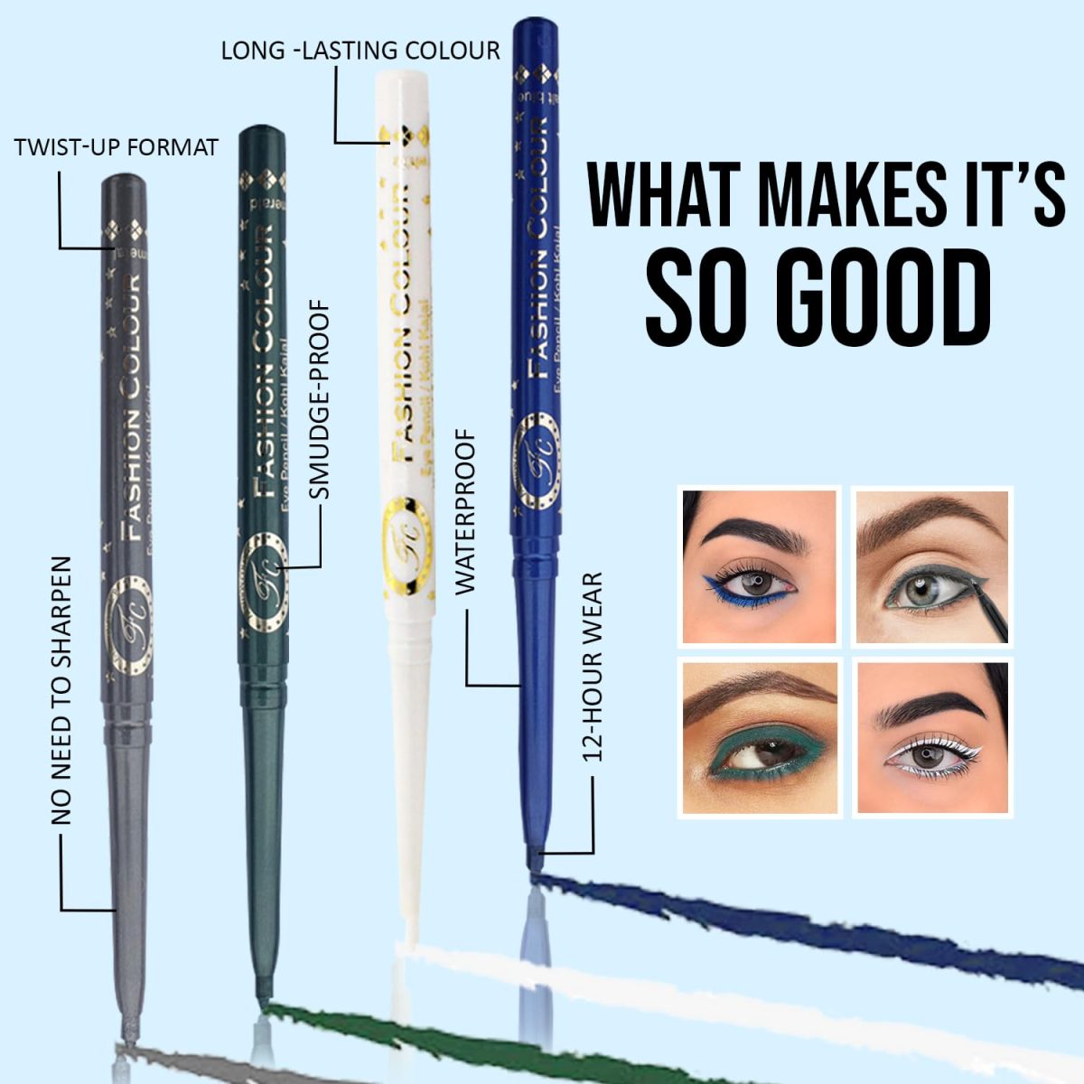 FASHION COLOUR Intense Revolving Kajal | High Impact Intense Color In 1 Stroke | 12 Hr Long Stay | Matte & Mettalic Finish | Soft Texture | Waterproof & Smudgeproof Kajal | (Grey) - Image 7