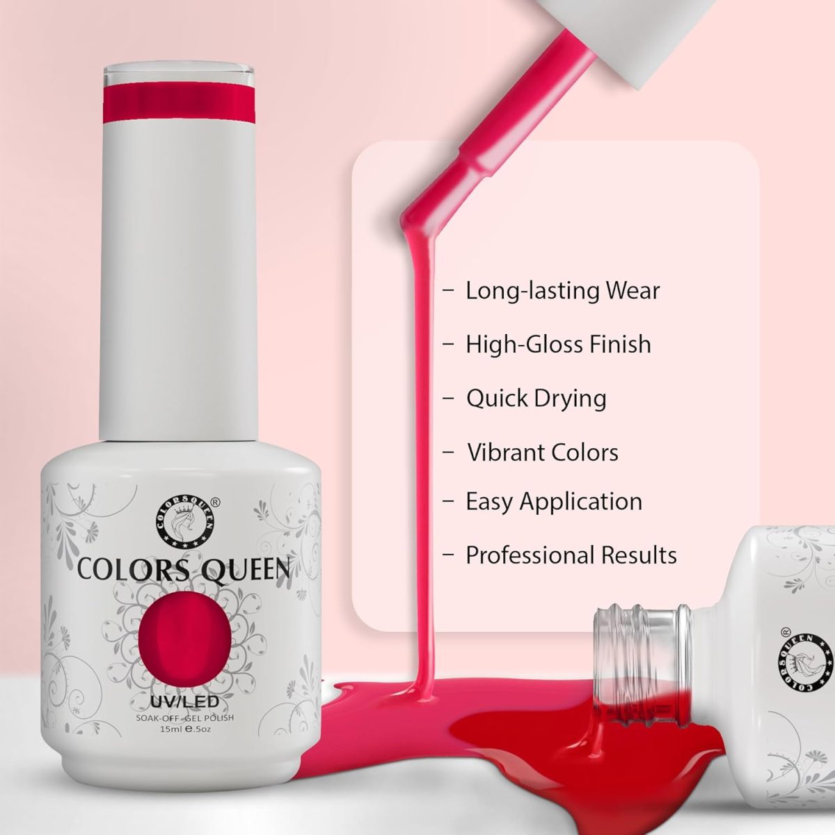 Colors Queen UV LED Soak Off Gel Nail Polish | Long Lasting Gel Polish with High Shine Gloss | Chip Resistant, Quick Drying Nail Paint Lasts upto 28 Days (Shade - 101, 15ml) - Image 3