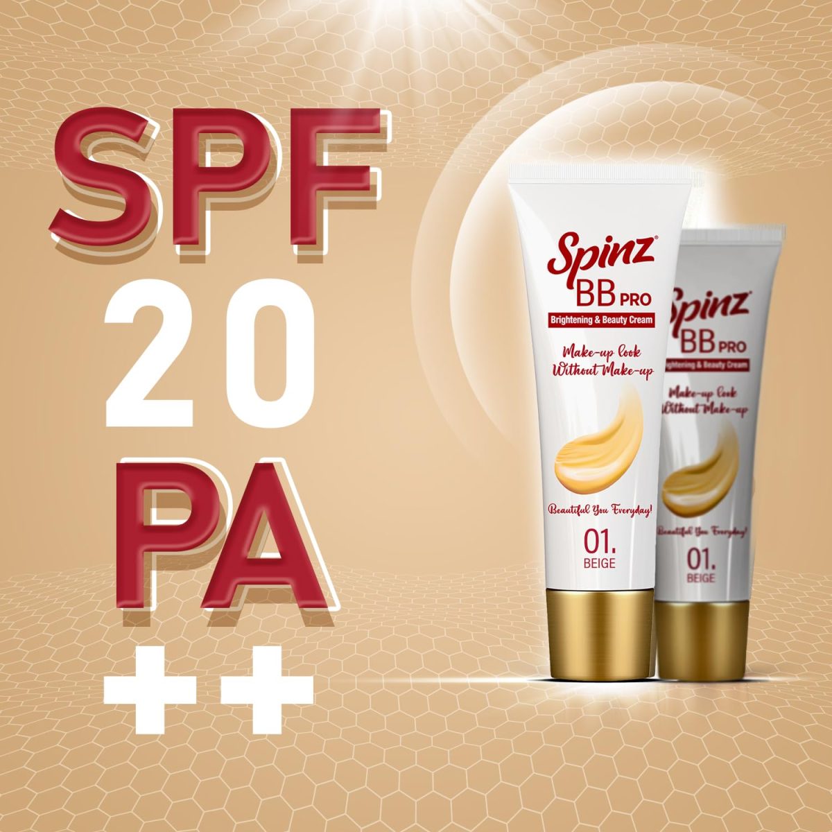 SpinZ Bb Pro Brightening & Beauty Full Coverage Radiant Face Cream With Spf 20 Pa++ (Beige 01) All-In-One Daily Cream With Silky Smooth Formula Instant Brightness, Covers Dark Spots (29G) - Image 3