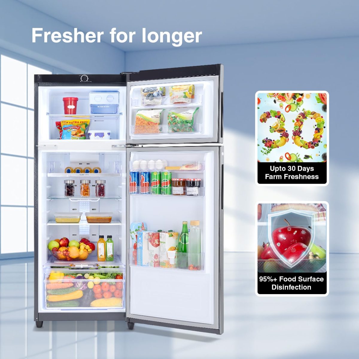 Godrej 244 L 3 Star Convertible Freezer 6-In-1, 30 Days Farm Freshness, Frost Free Inverter Double Door Refrigerator(, RF EON 265C RCIF FS ST, Fossil Steel) - Image 2