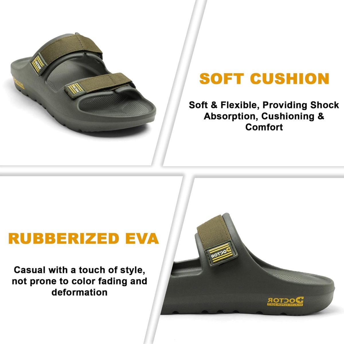 DOCTOR HEALTH SUPER SOFT Men's Orthopedic Double Strap Slippers – Ultra Soft EVA Footbed with Adjustable Straps & Arch Support | Anti-Skid Sliders for Heel Pain Relief, Everyday Comfort - Image 6