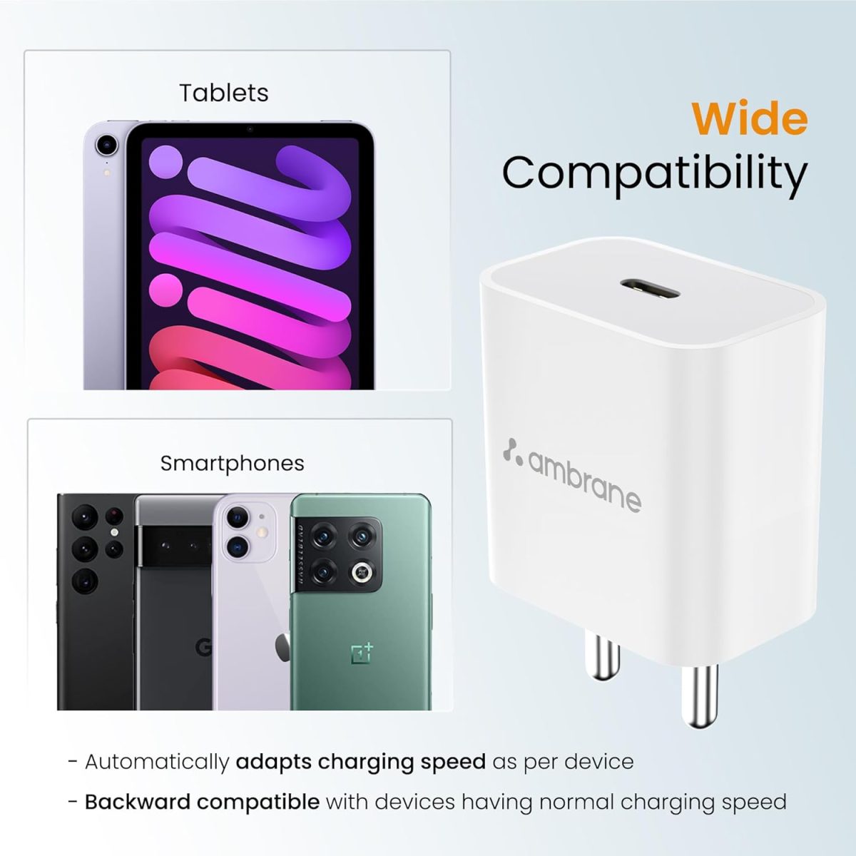 Ambrane 20W Type C Mobile Charger Adapter, Fast Charging for Android, iPhone 14/13,13/12/11/X & Pro, Max Series & Other Type C Enabled Devices, PD Technology, BIS Certified (Raap M20, White) - Image 3