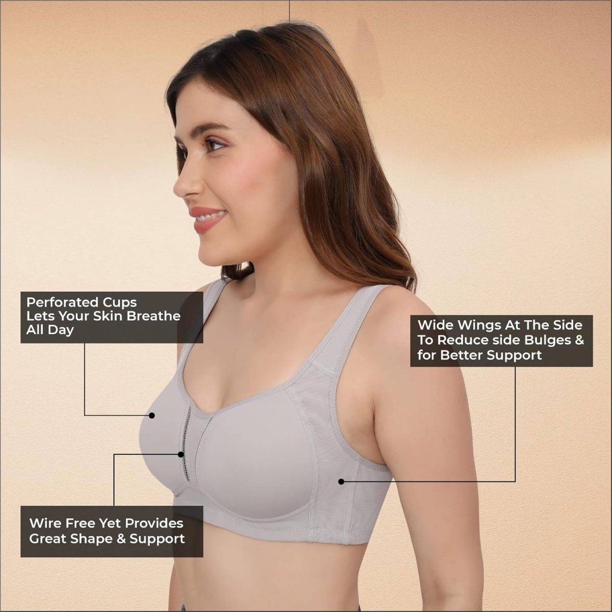PLUMBURY Nylon Blend Full Support Minimizer Everyday Bra For Women Full Coverage | Wireless| Padded With Seamless Soft Cups - Image 3