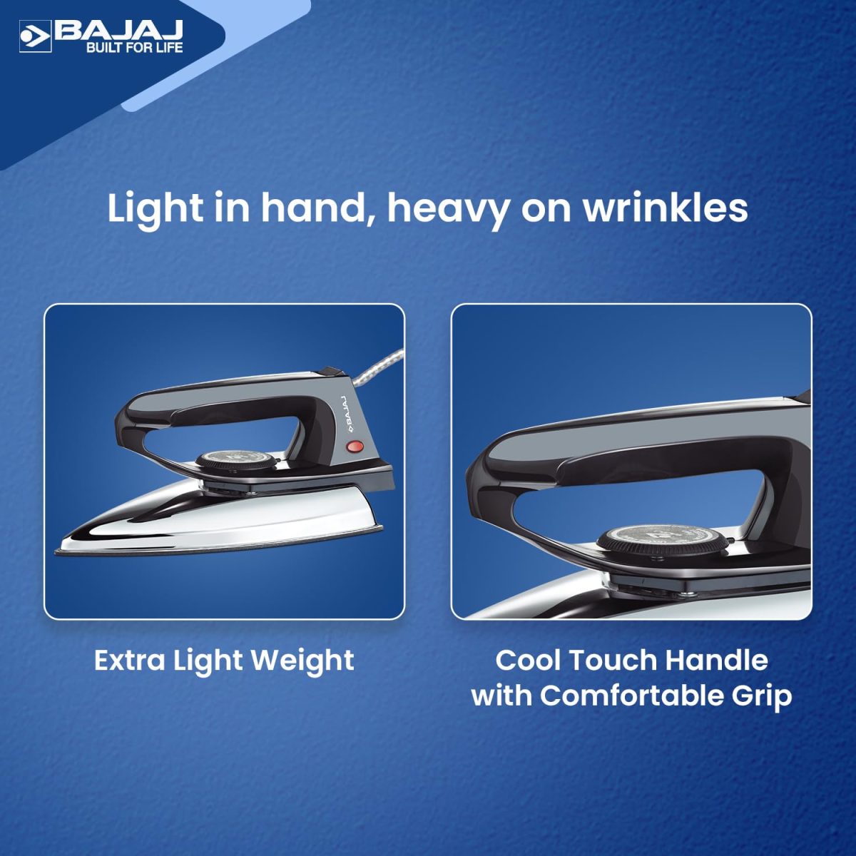 Bajaj DX-2 600W Dry Iron | Advance Soleplate And Anti-Bacterial German Coating Technology | 180 Degree Swivel Cord | Cool Touch Handle | 2-Yrs Warranty 【Black】 - Image 5