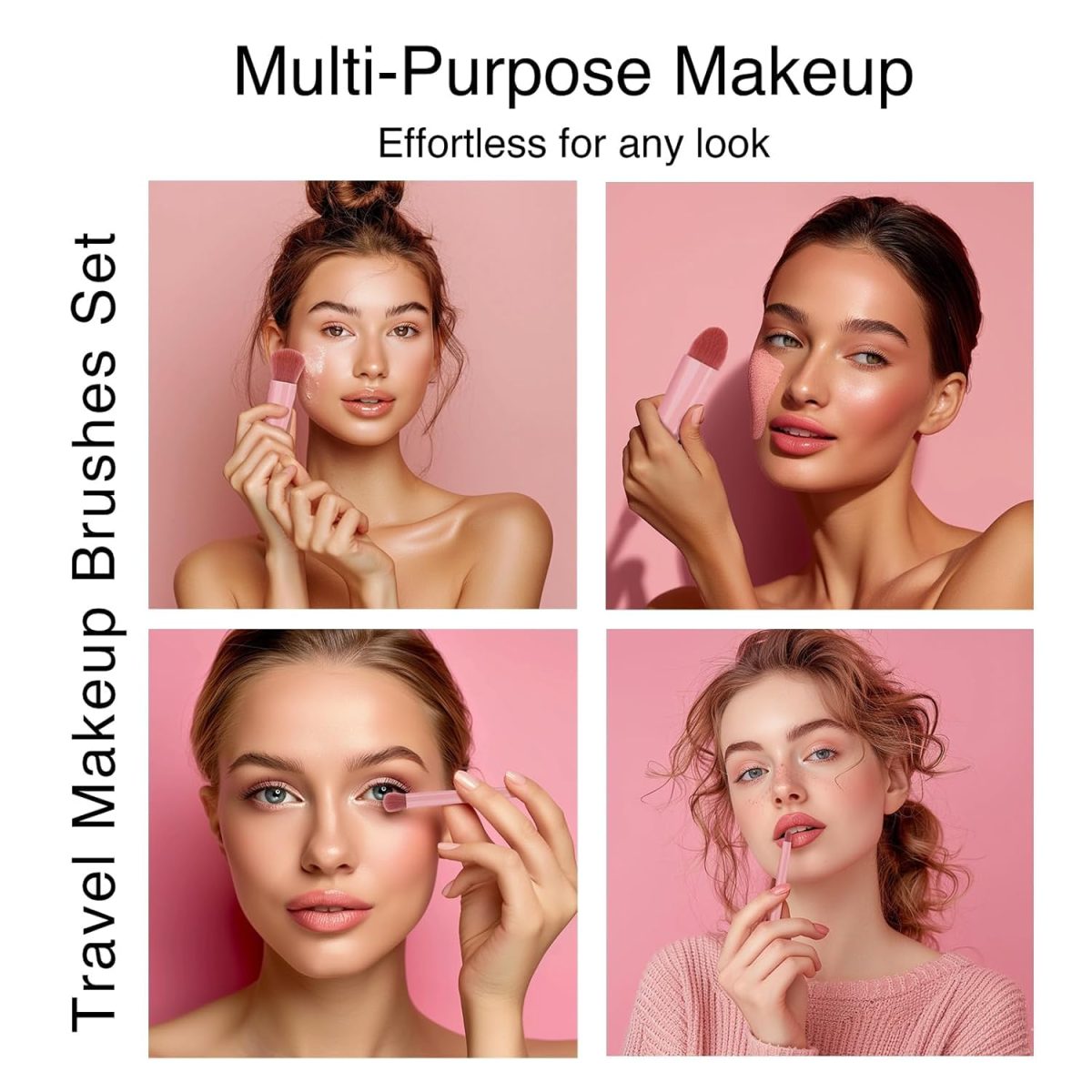 Kahan Travel Size Makeup Brushes Set Mini Makeup Brushes, Small Complete Function Cosmetic Brushes Kit with Case and Mirror Perfect for On The Go, 5PC (Mini Pink) - Image 7