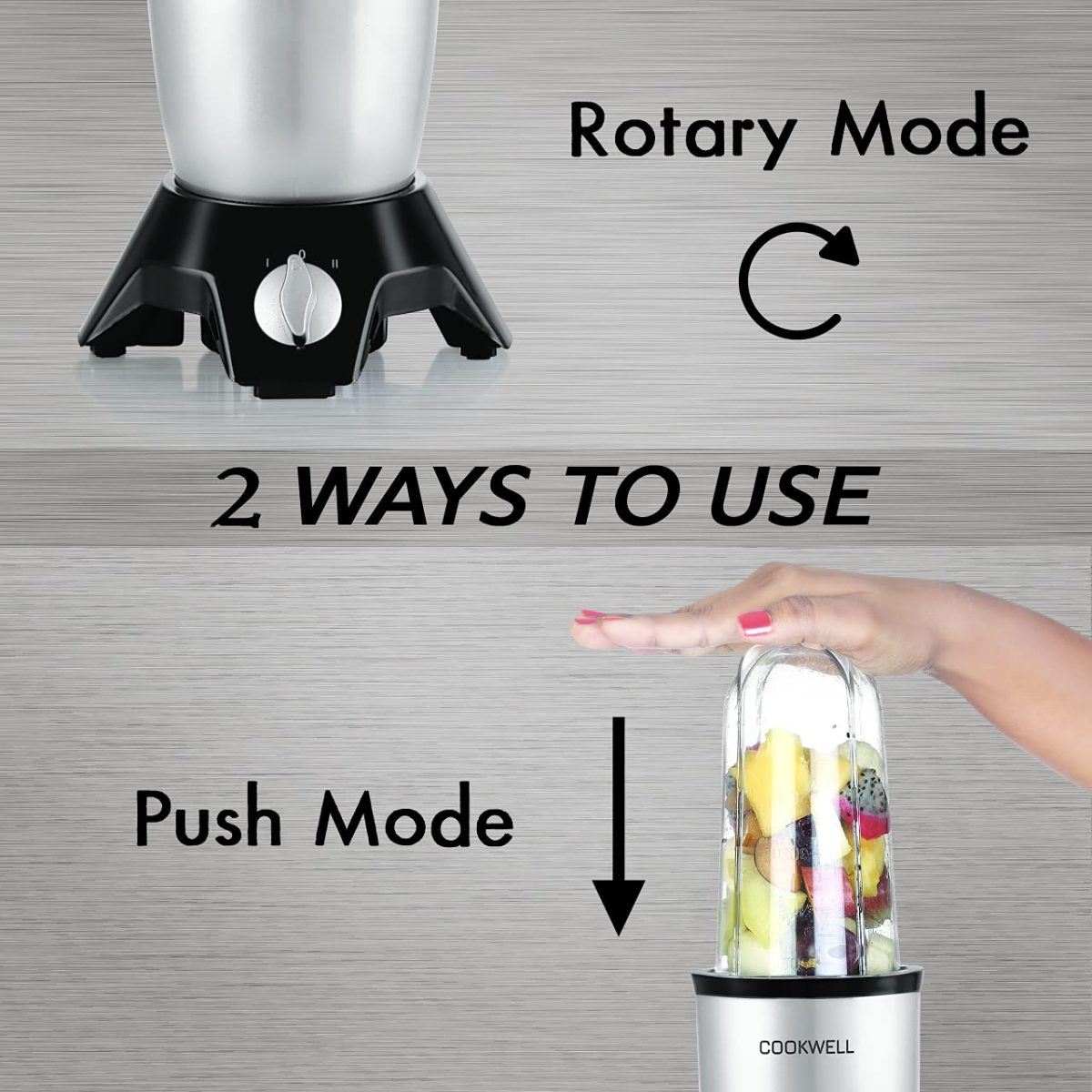 Cookwell Bullet Mixer Grinder (5 Jars, 3 Blades, Silver) - Copper, 600 Watts - 2 Year Warranty - Image 2