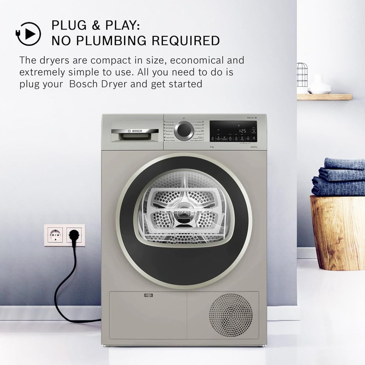 Bosch 9 kg Fully Automatic Front load Condenser Tumble Dryer WPG24108IN, Silver, Inbuilt Heater) - Image 8